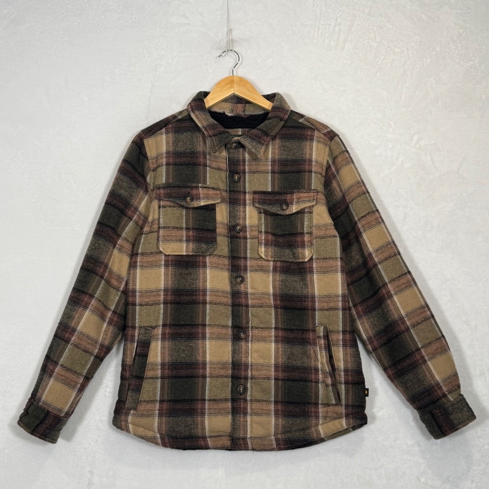 Bass Creek Outfitters Brown Plaid Sherpa Lined Flannel Shirt Jacket Medium
